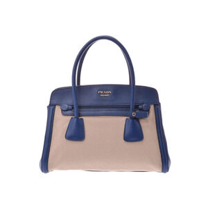 Prada handbag Beige Pink Tan blue canvas leather strap card